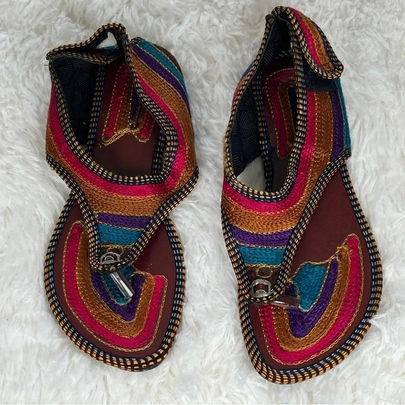 Soft Line | Embroidered Woven Boho Sandals - Picture 1 of 8